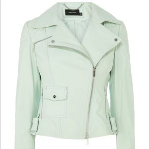 Karen Millen lamb leather biker jacket mint color